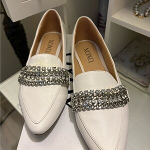 XOXO Women's White Flats with Silver Embellishments